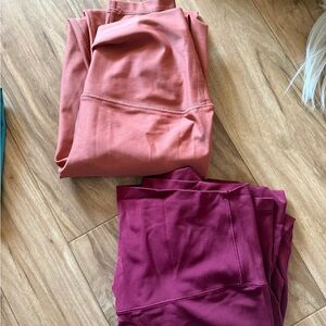 Set of Two Yoga Leggings in muted orange and Burgundy